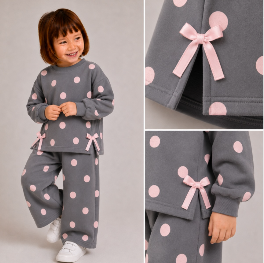 Grey Set with Pink Dots - 3-8Y