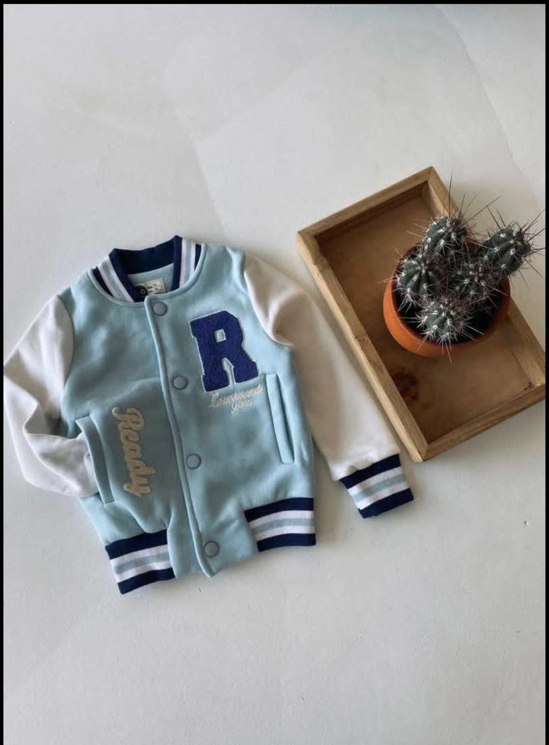 Varsity Boy's Fleeced Jacket (100% Cotton) - Burgundy/Baby Blue - 3-9Y