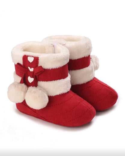 Velvet Boots with Pompoms