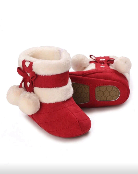 Velvet Boots with Pompoms