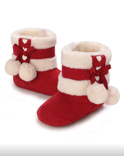 Velvet Boots with Pompoms