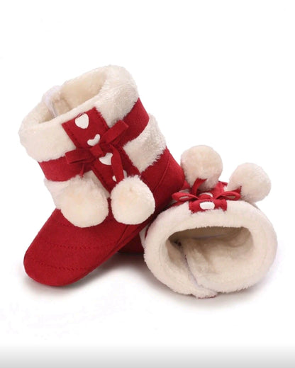 Velvet Boots with Pompoms