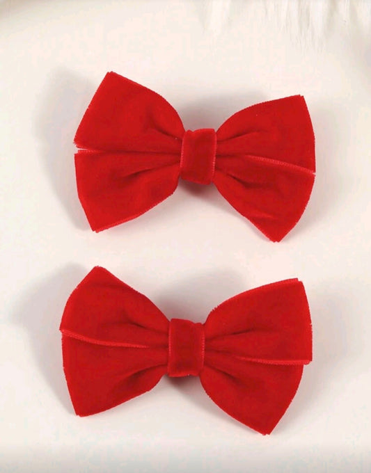 Velvet Red Bow Hair Clip - 2 PCS