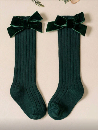 Dark Green Socks with Velvet Bow