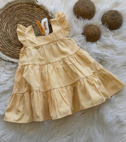 Yellow Dress with White Stripes - 1-5Y