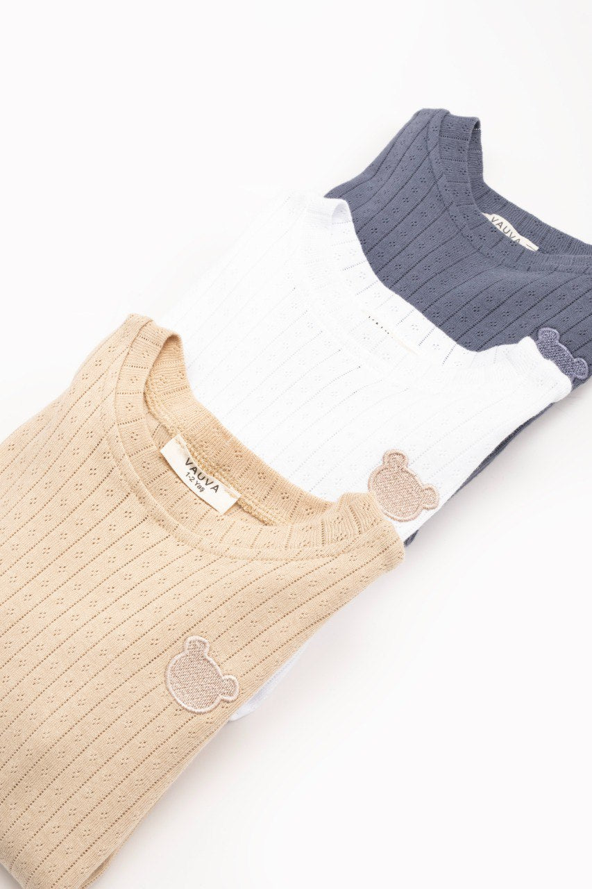 Bear Pajamas - White/Blue/Beige - 1-6Y