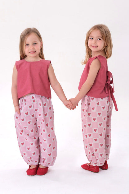 Balloon Pants & Top Set - Red Hearts - 2-8Y
