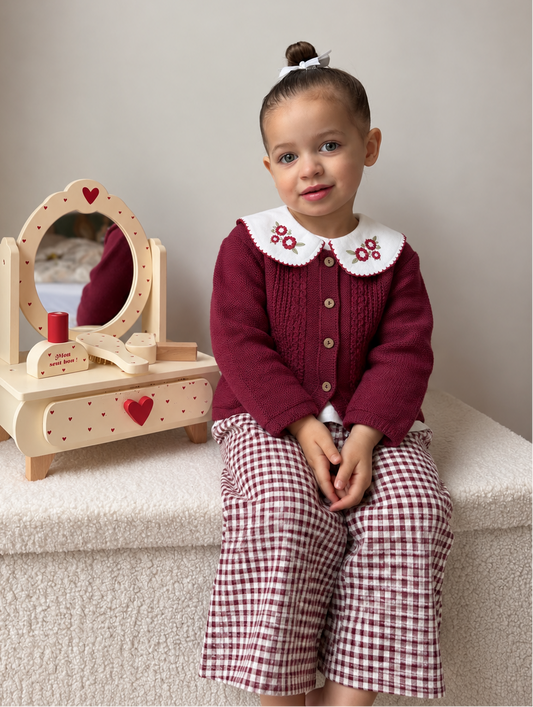 Stitched Knitwear 3 PCs Set - Burgundy - 12M-4Y