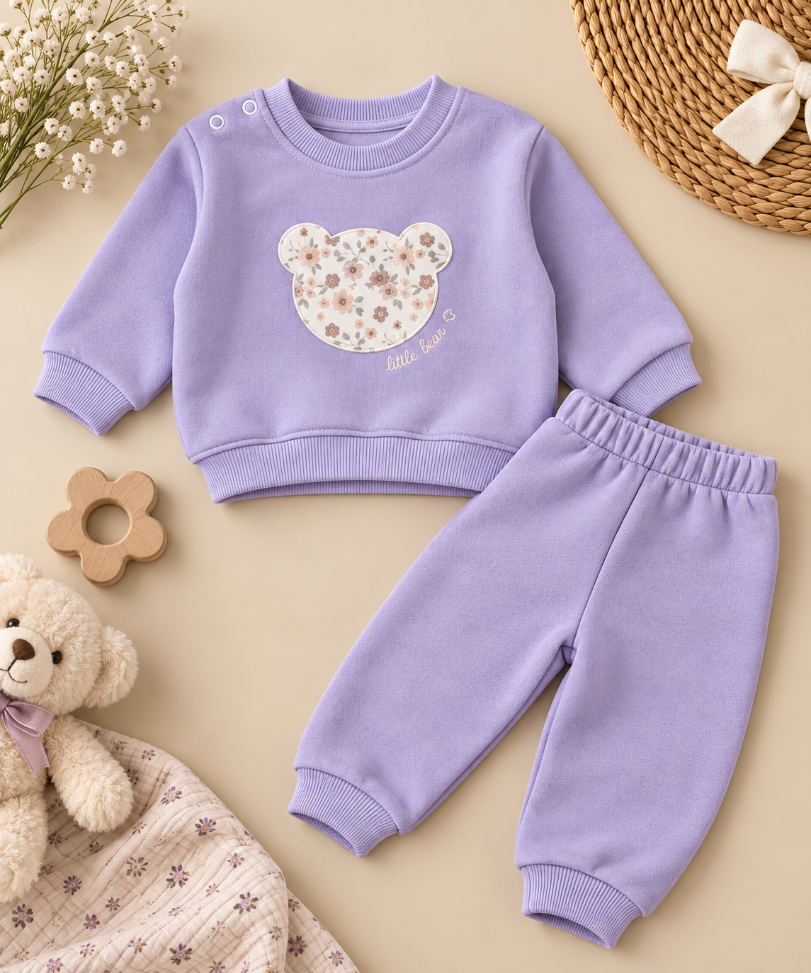 Beary Tales Purple Fleeced Set - 6M-2Y