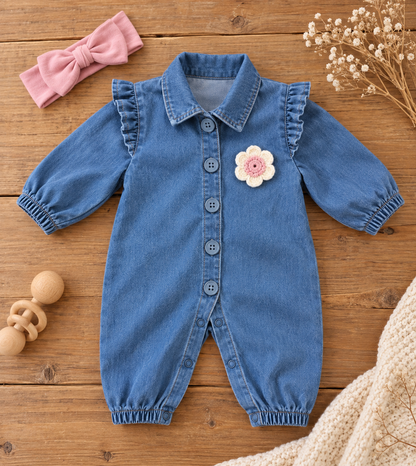 Denim Floral Romper - 3-12M