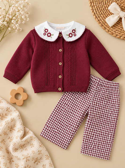 Stitched Knitwear 3 PCs Set - Burgundy - 12M-4Y
