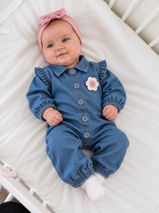 Denim Floral Romper - 3-12M