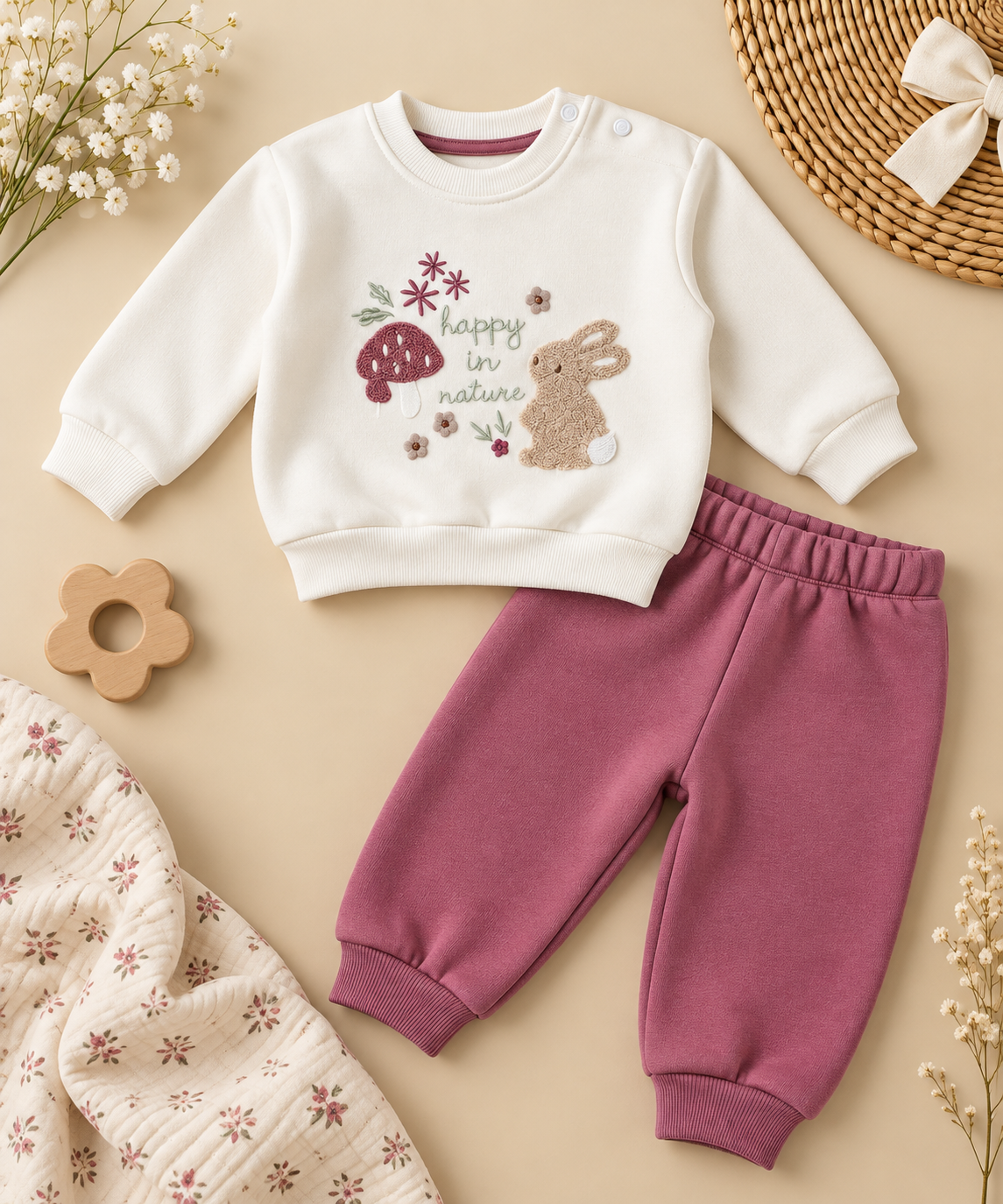 Bunnies Happy by Nature Fleeced Set - 6M-2Y