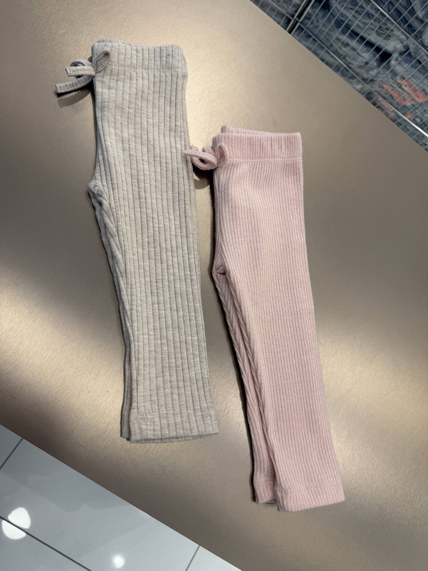 Cotton Legging set - 2 PCS - Pink & Beige - 9M-3Y