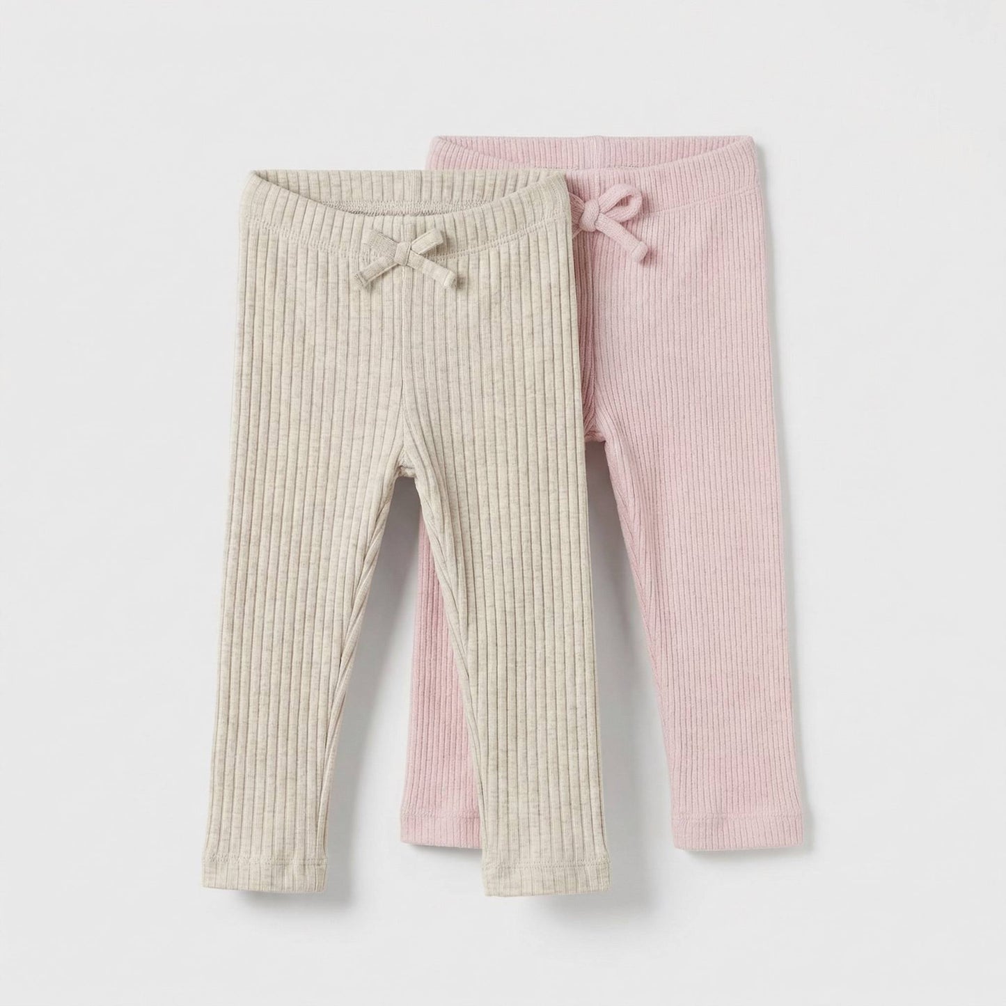 Cotton Legging set - 2 PCS - Pink & Beige - 9M-3Y