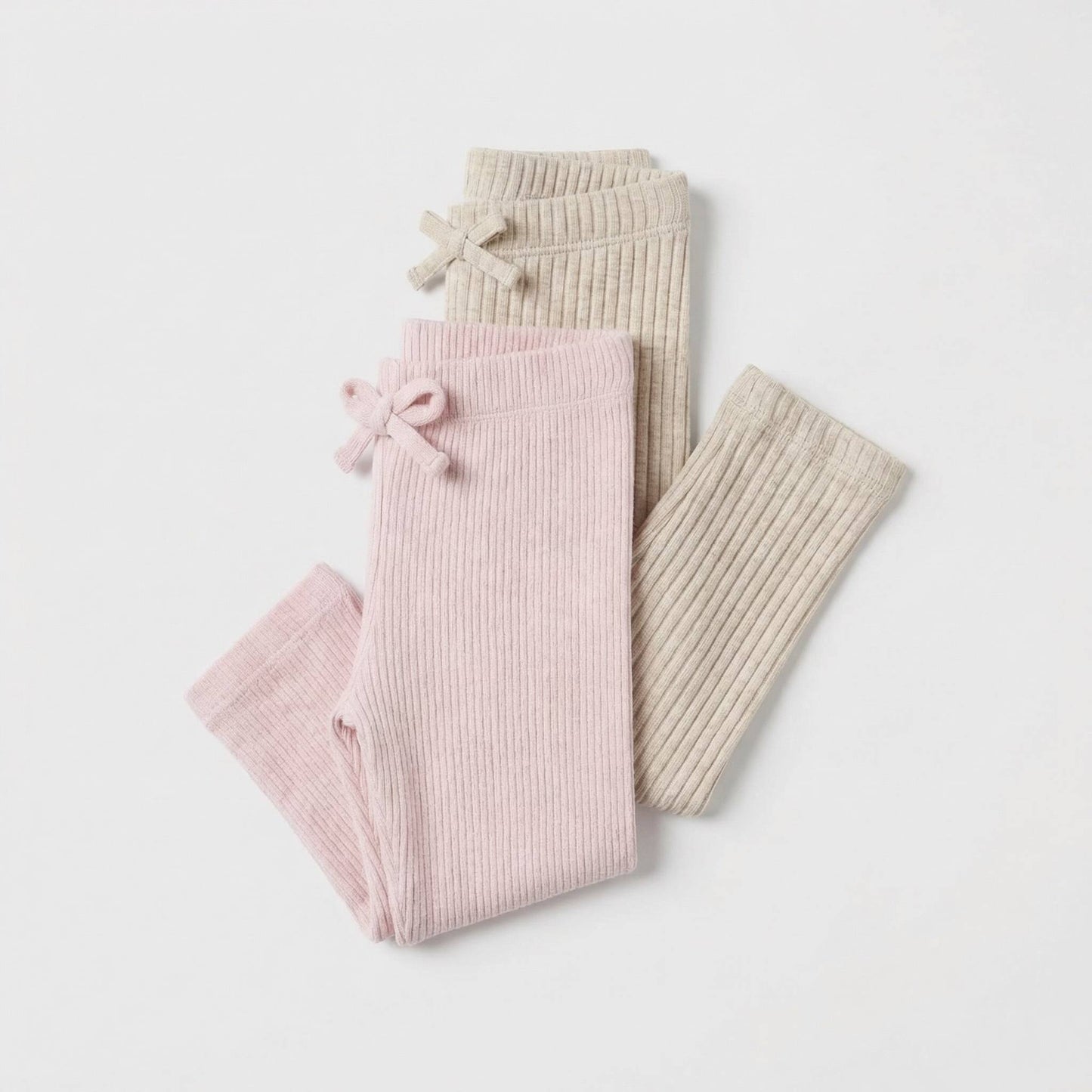 Cotton Legging set - 2 PCS - Pink & Beige - 9M-3Y
