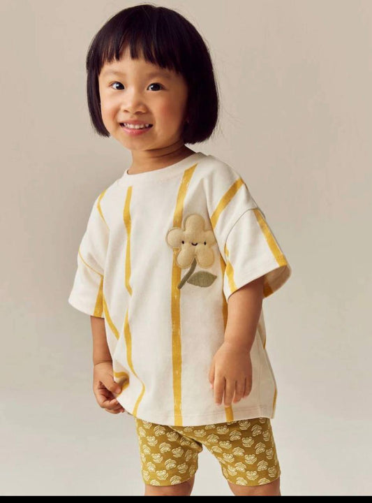 Short Legging & Striped Tshirt Set - Moutarde - 2-7Y