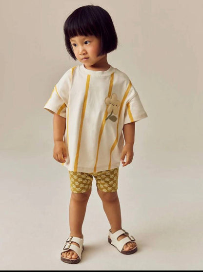 Short Legging & Striped Tshirt Set - Moutarde - 2-7Y