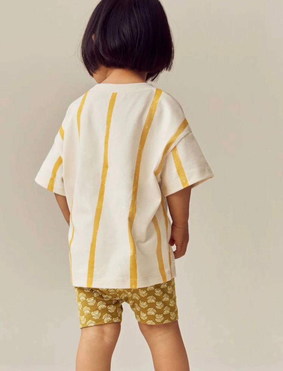 Short Legging & Striped Tshirt Set - Moutarde - 2-7Y