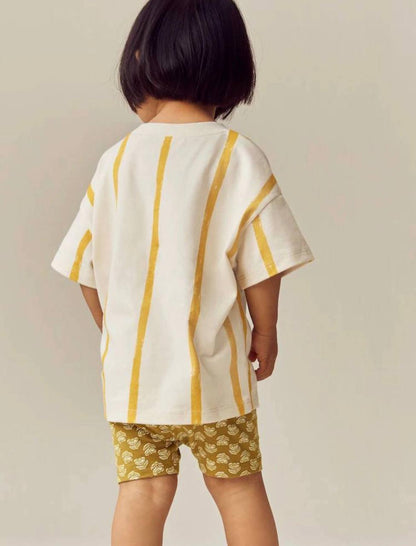 Short Legging & Striped Tshirt Set - Moutarde - 2-7Y