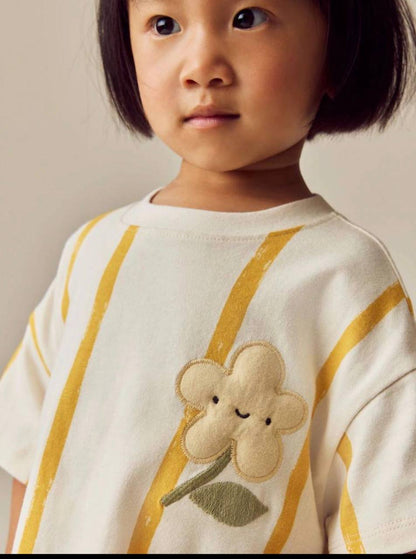 Short Legging & Striped Tshirt Set - Moutarde - 2-7Y