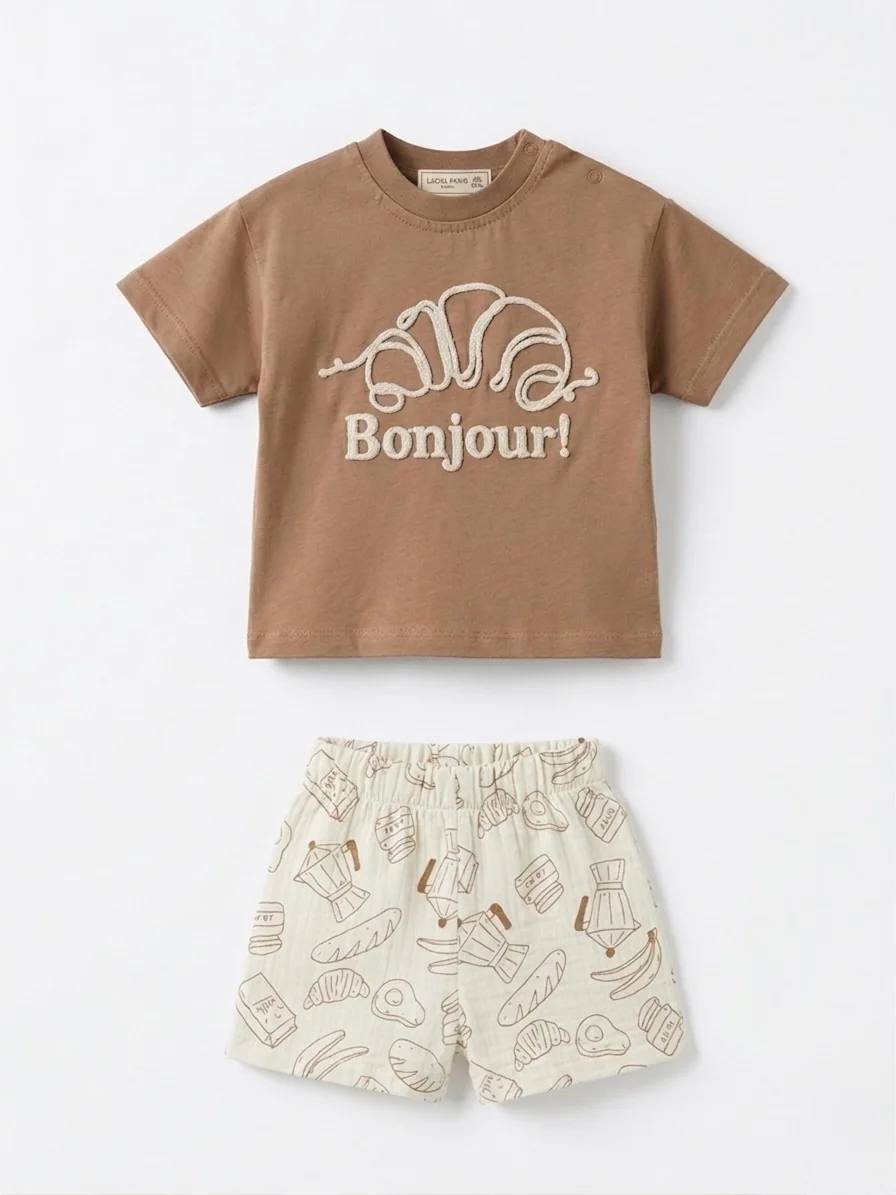 Muslin Shorts & Tshirt Set - BONJOUR - 6M-3Y