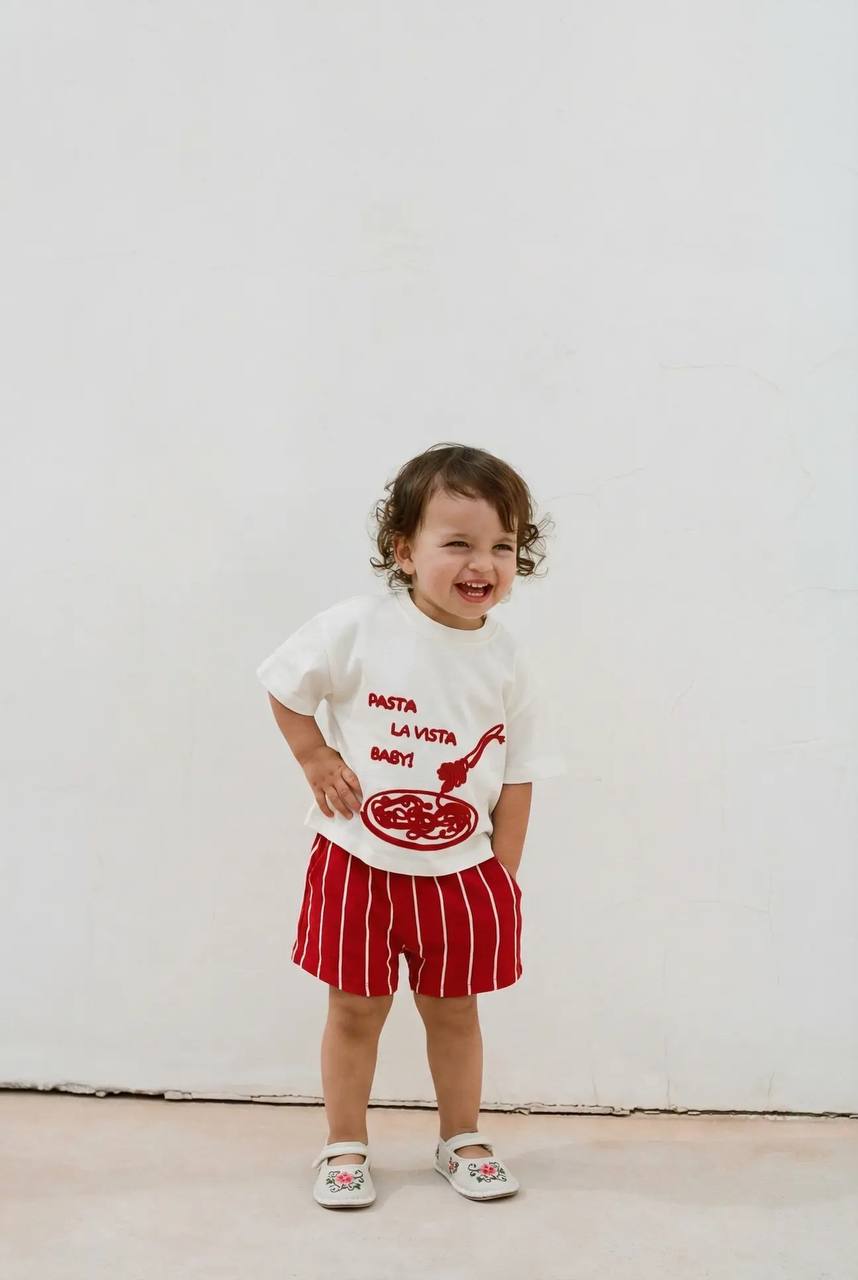Muslin Shorts & Tshirt Set - PASTA LA VISTA - 6M-3Y