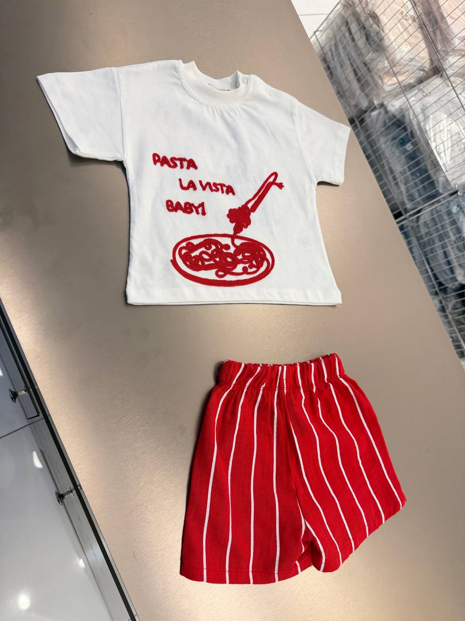 Muslin Shorts & Tshirt Set - PASTA LA VISTA - 6M-3Y