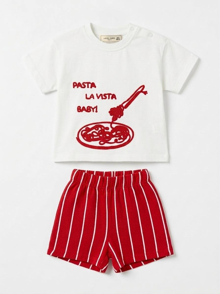 Muslin Shorts & Tshirt Set - PASTA LA VISTA - 6M-3Y