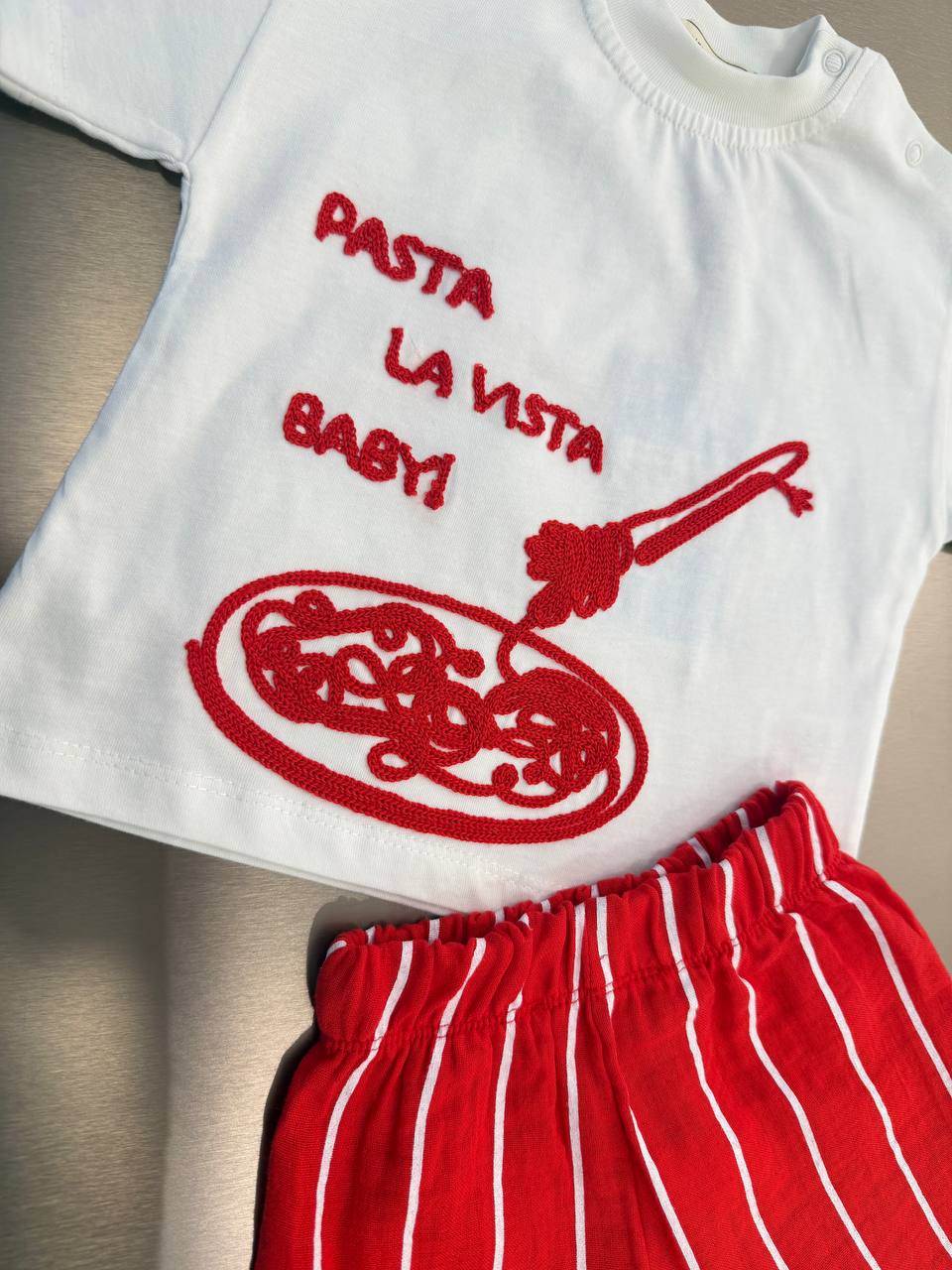 Muslin Shorts & Tshirt Set - PASTA LA VISTA - 6M-3Y