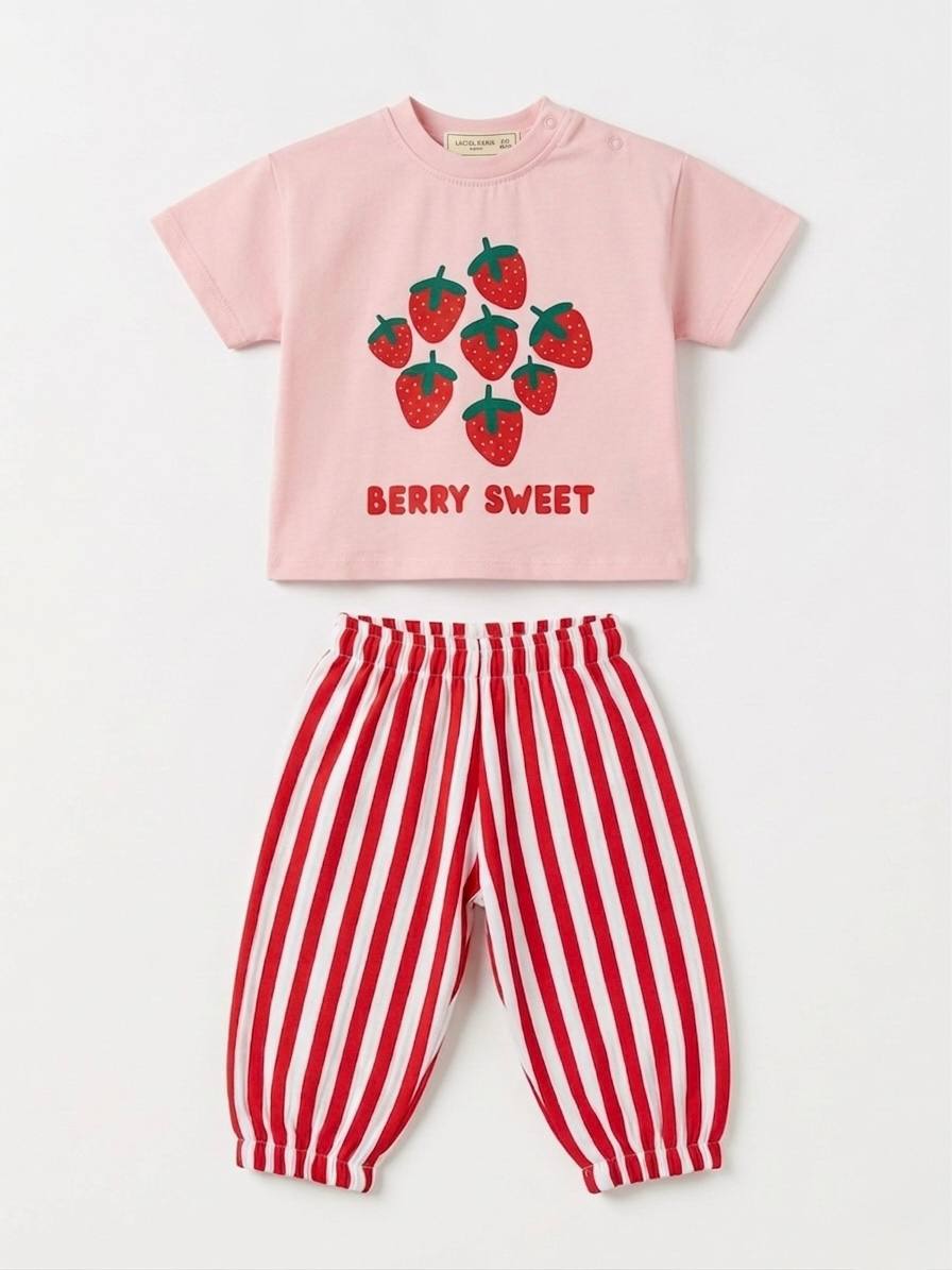 Muslin Pants & Tshirt Set - Berry Sweets - 6M-3Y