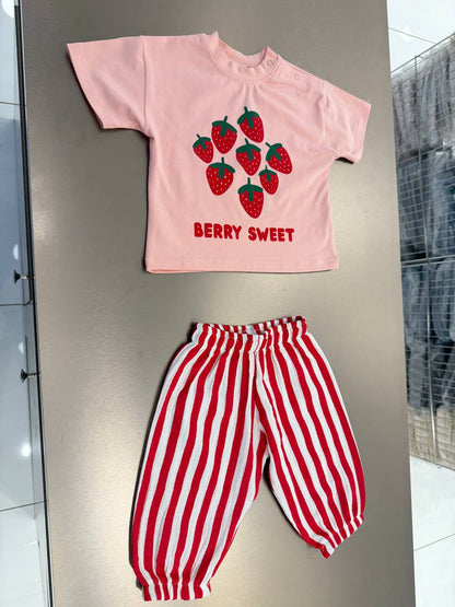 Muslin Pants & Tshirt Set - Berry Sweets - 6M-3Y