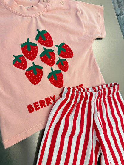 Muslin Pants & Tshirt Set - Berry Sweets - 6M-3Y