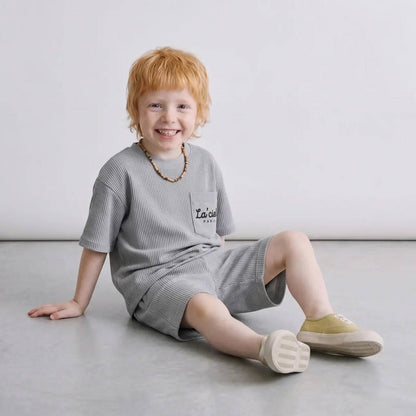 Shorts & Tshirt Set - Waffle - Grey - 2-7Y