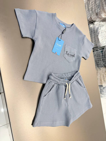 Shorts & Tshirt Set - Waffle - Grey - 2-7Y