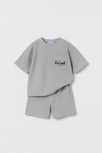Shorts & Tshirt Set - Waffle - Grey - 2-7Y