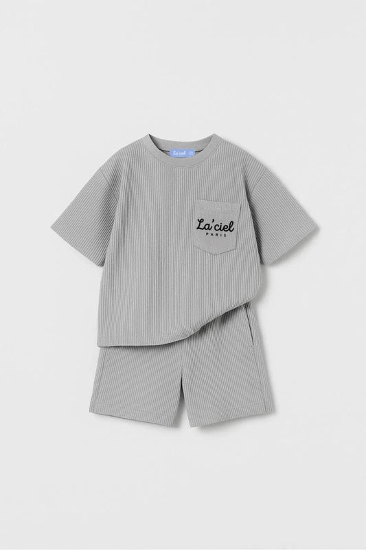 Shorts & Tshirt Set - Waffle - Grey - 2-7Y