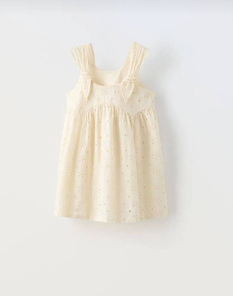 Off-White Embroidered Dress - 2-7Y
