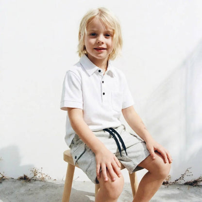 Shorts & Polo Cut Tshirt Set - WHITE - 2-7Y