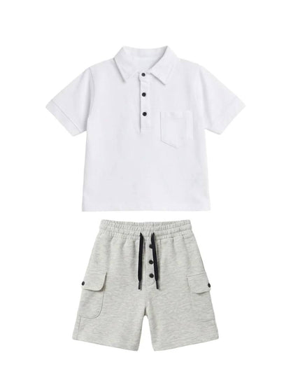 Shorts & Polo Cut Tshirt Set - WHITE - 2-7Y