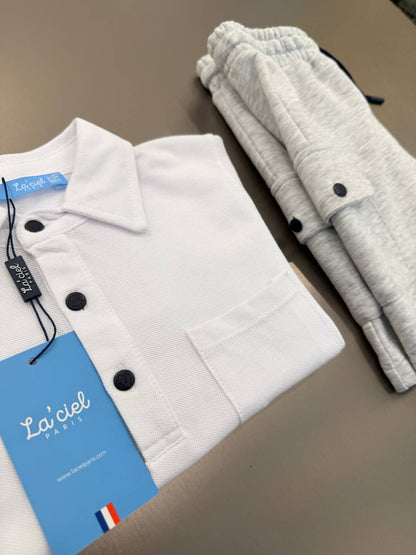 Shorts & Polo Cut Tshirt Set - WHITE - 2-7Y