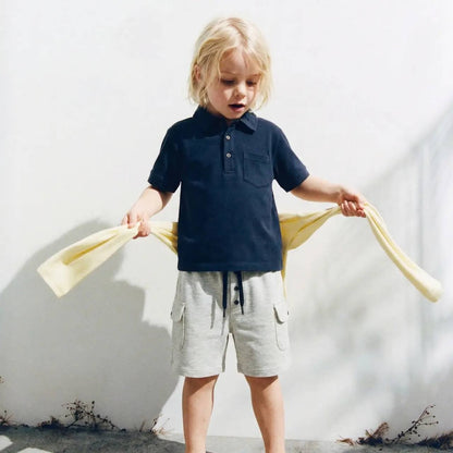 Shorts & Polo Cut Tshirt Set - NAVY - 2-7Y