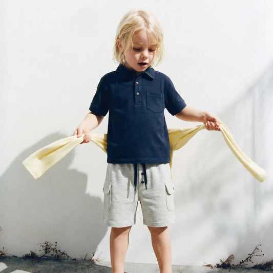 Shorts & Polo Cut Tshirt Set - NAVY - 2-7Y