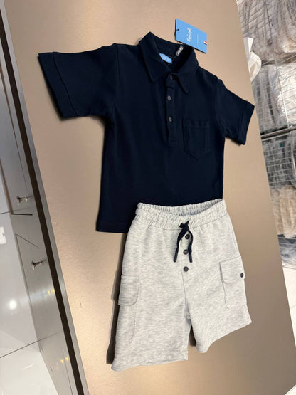 Shorts & Polo Cut Tshirt Set - NAVY - 2-7Y