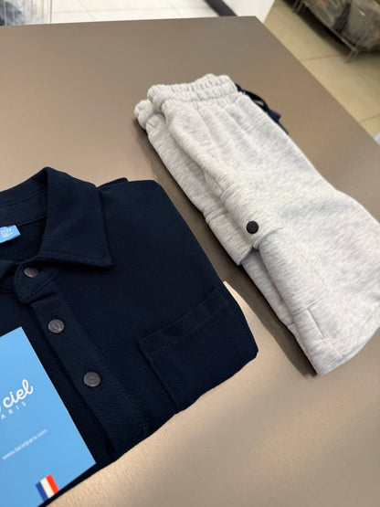 Shorts & Polo Cut Tshirt Set - NAVY - 2-7Y