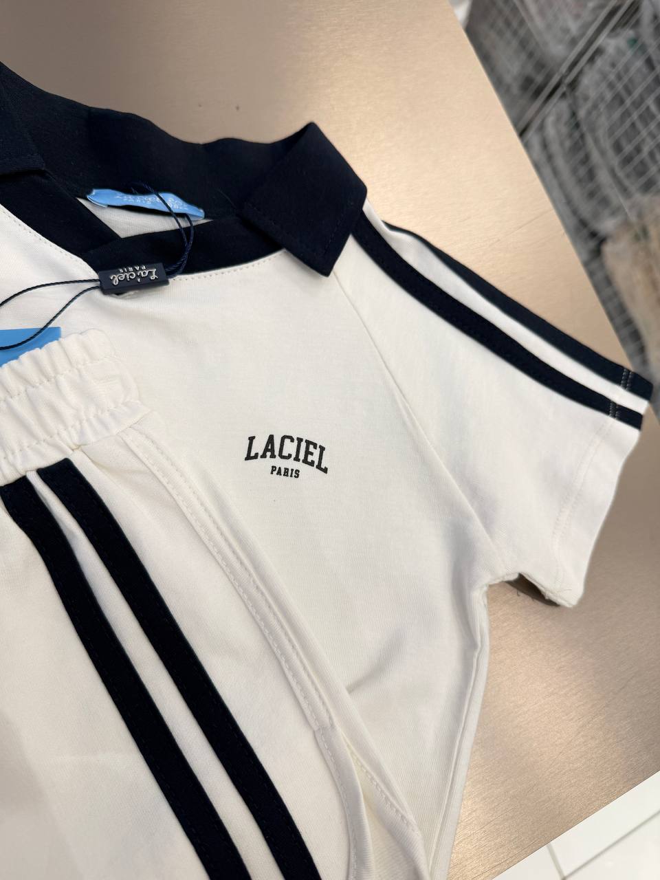 Short & Tshirt Set - POLO Cut with Stripes - White - 2-7Y