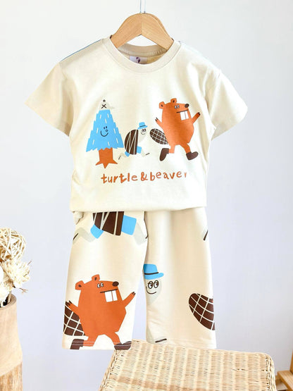 Pants & Tshirt Set - Turtle & Beaver - 2-8Y