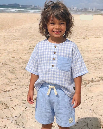 Mediterranean Breeze Muslin Shorts & Shirt Set - 6M-4Y