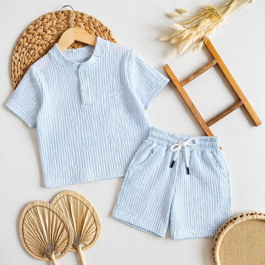 Baby Blue Knitted Short & Tshirt Set - 3-7Y
