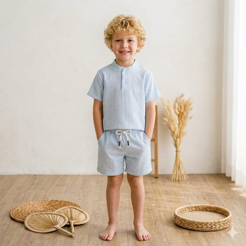 Baby Blue Knitted Short & Tshirt Set - 3-7Y